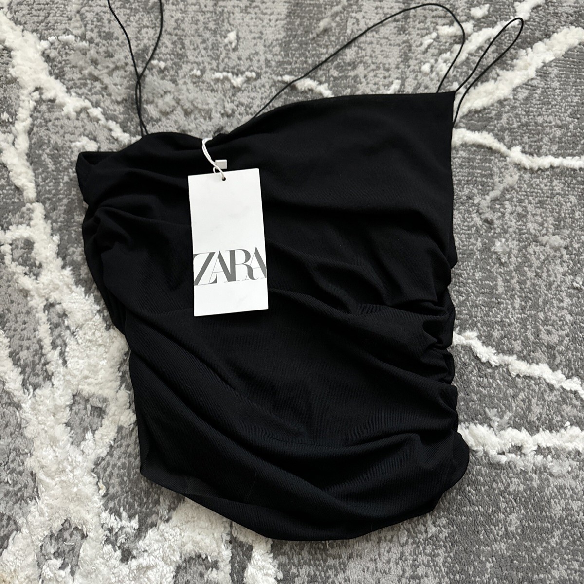 New Zara Sheer Mesh Asymmetrical Tank Top Black Strappy S | eBay
