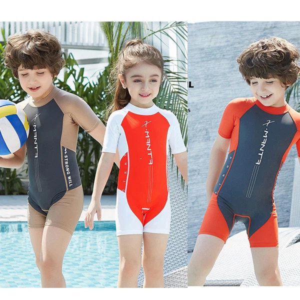 One-piece Beachwear Diving Swimsuit Kids Boys Girls Swimming Suit Short  Sleeve