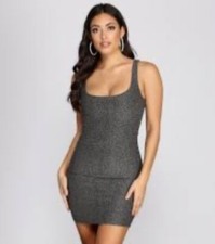 Silver Glittery Scoop Neck Bodycon Mini Dress Size S