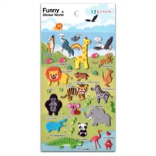 ANIMAL STICKERS Raised Puffy Vinyl Sticker Sheet African Safari Craft Kawaii NEW