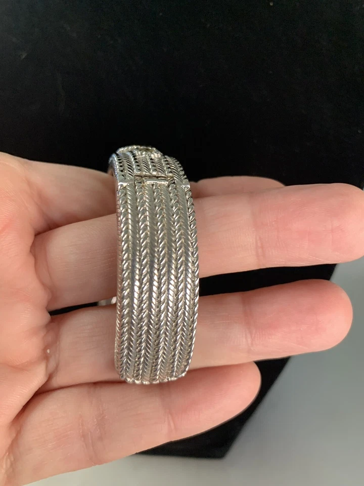 Judith Ripka Bracelet Hinged Cuff Sz 7.5" Smoky Quartz Amethyst Sterling Silver - Image 4 of 4