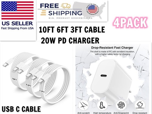 USB-C Cable PD 20W Wall Charger Fast Charge for iPhone 16 15 Pro Plus Pro Max