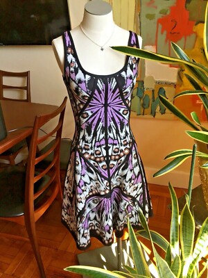 Herve Leger Lilac Tribal Print A Line Fit and Flare Short Dress XS/S
