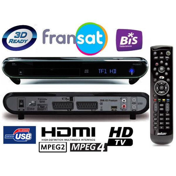 Décodeur Satellite Aston Diva HD Premium TNT Fransat avec Wifi Intégré Noir