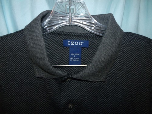 NWT IZOD Lake Michigan Gray Herringbone Logo Collared Long Sleeve Polo Men's L - Picture 5 of 11