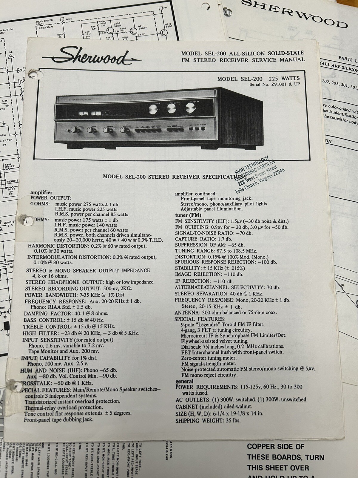 Sherwood SEL-200 FM Stereo Receiver Service Manual Original Genuine