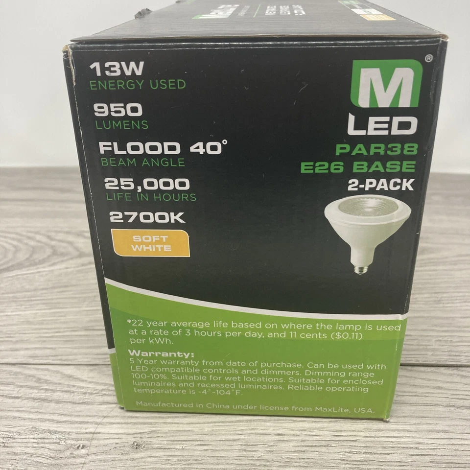 2 Maxlite 90W-Bulbs PAR38 Flood Light Dimmable 13W-LED 2700K Soft White 950L E26 - Image 3 of 4