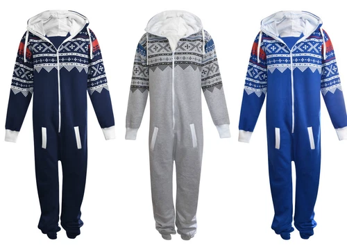 Unisex 1Onesie Men's Plain Aztec Print Zip All in One Hooded Jumpsuit Size S-5XL