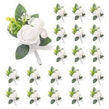 20pcs White Boutonnieres for Men Artificial Flower Pocket Corsage