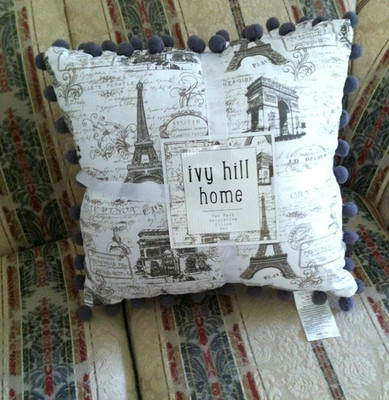 Paris Eiffel Tower Arc de Triomphe Plump Throw Pillows Set of 2 NWT Pom 18 x 18''
