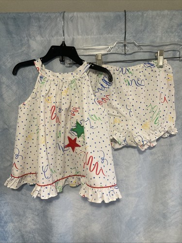 Vtg 80s 90s Kids Count 2pc Top Bloomers Set 4T White Squiggle Dot Stars USA Made