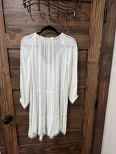Aerie Women's White Tiered Mini Dress 3/4 Sleeve 100% Cotton NEW Sz large