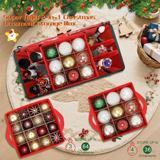 Large 2-In-1 Christmas Ornament Storage Box  Xmas Figurine Container,4 Separ...