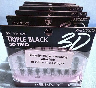 6 Pack iENVY False Eyelashes Triple Black 3D Individual Trio Lashes 3X Volume