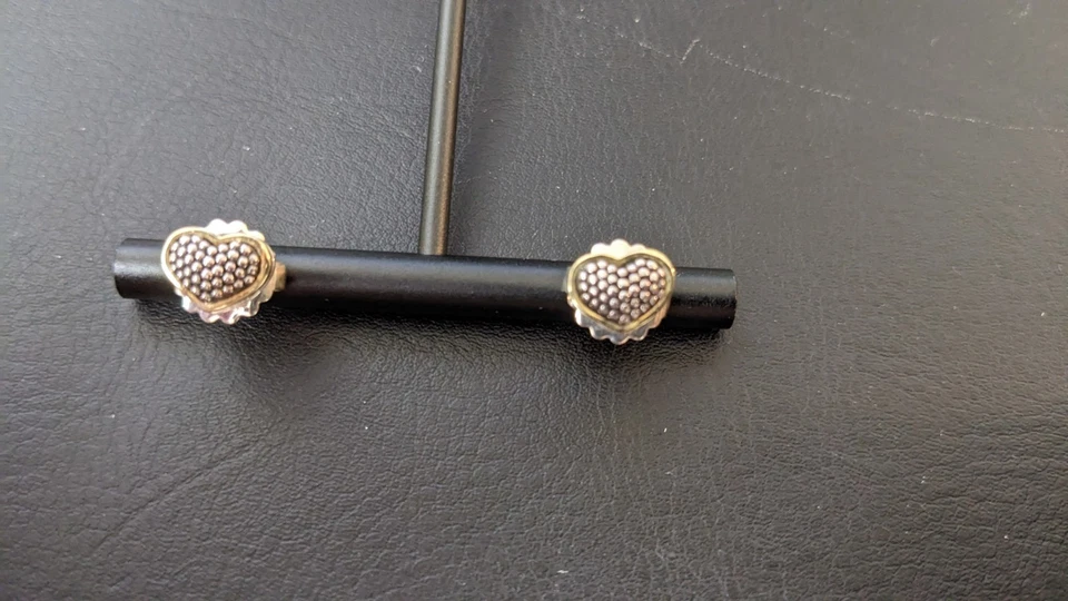 Lagos 925 Sterling Silver Earring Caviar Two Tone 18K Gold Heart Stud Earring - Image 4 of 4