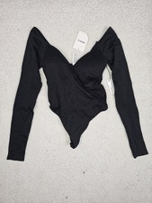 NWT FOREVER 21 Size Medium Women's Black Bodysuit Padded Bralette Long Sleeves