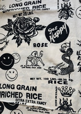 NEW Get Happy! Rice Sack Flour Sack Feed Bag B&W Vintage Print Fabric 36 x 60
