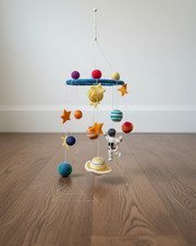 Handmade Felt Baby Mobile, Space Nursery Decor with Planets  Astronaut, Wool Ha