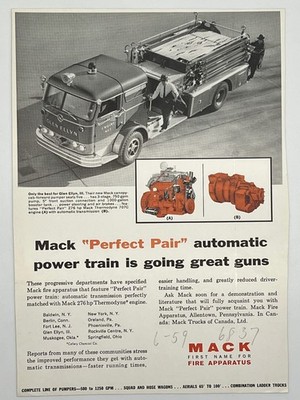 1959 MACK Perfect Pair Automatic Power Train Glen Ellyn FIRE TRUCK Advertisement