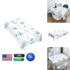 Snowflakes Blue Polyester Tablecloth 60 x 84 Inch 6-8 Seats