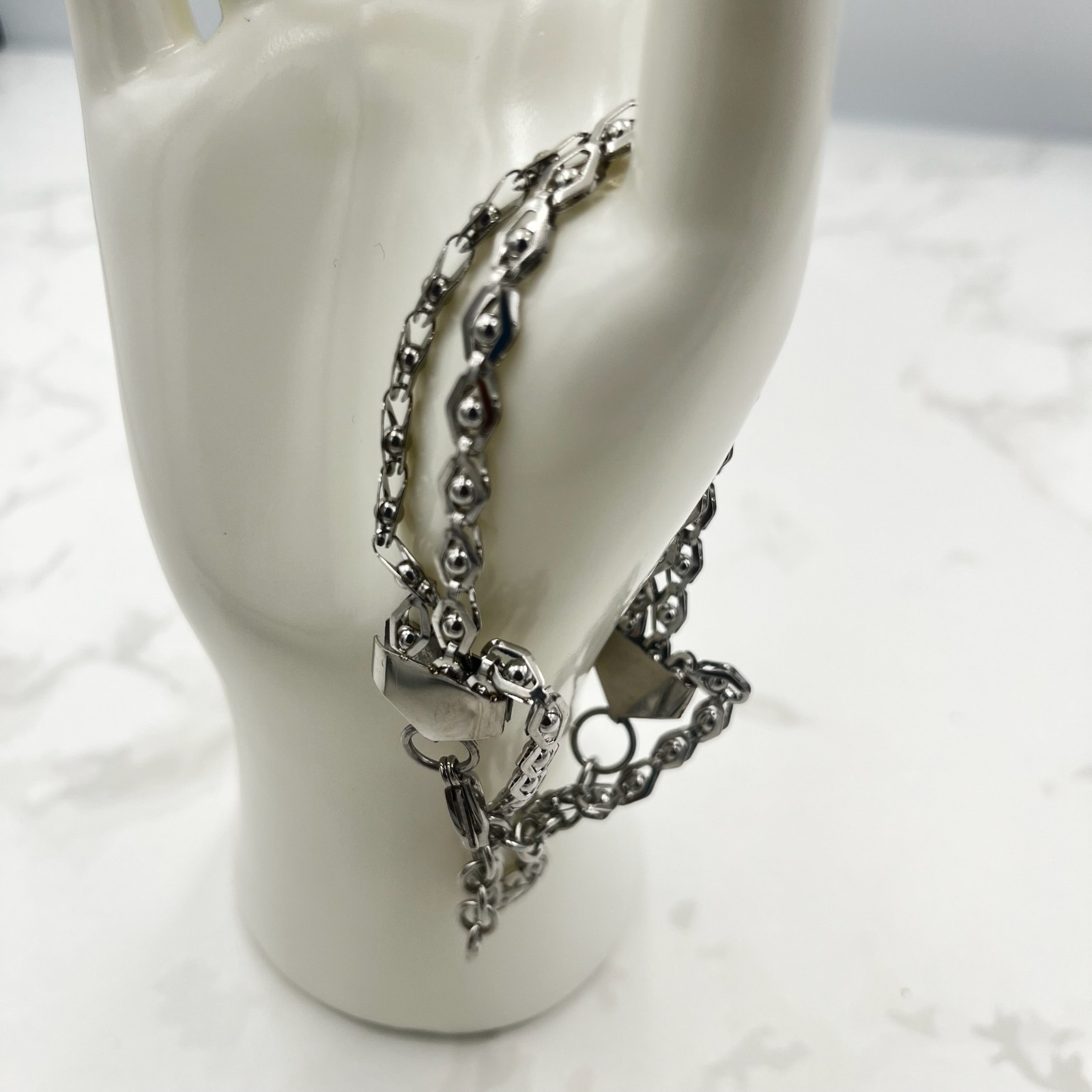 Vintage Silver Tone Multi-Layer Hexagonal Chain B… - image 2