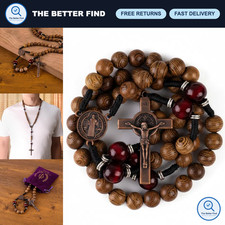 Classic 10mm Solid Wood Rosary Beads Necklace for Men - Olive & Dark Red, St. Be