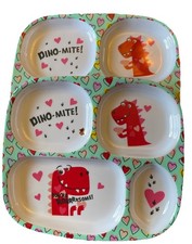 2 Children  s Compartmental Melamine Divided Plates 9.5  X 8.5  Dinosauers/Hearts
