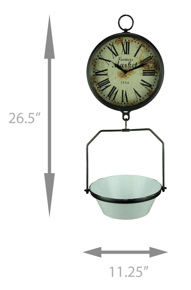 Vintage Look Hanging Scale Clock with White Enamelware Tray - Image 4 of 4