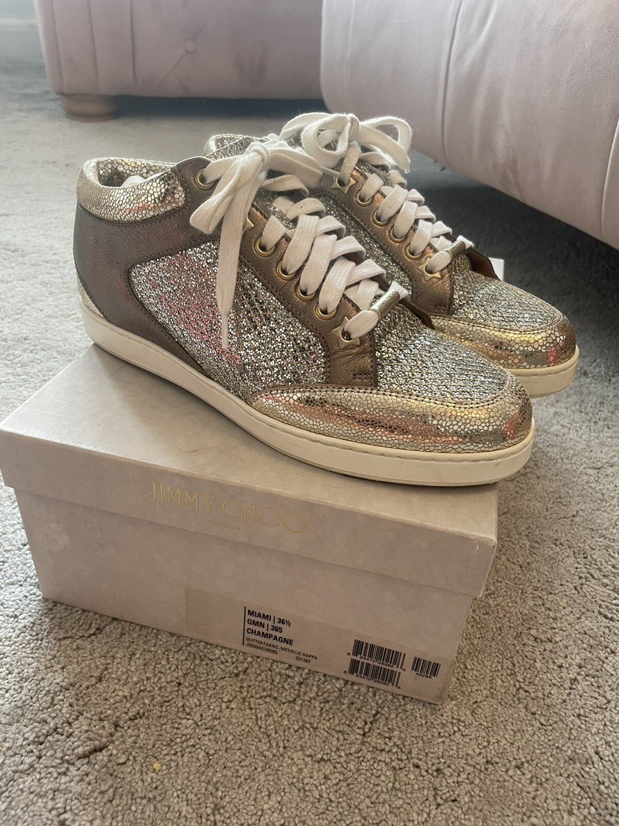 Sneaker Shoes Jimmy Choo Miami Trainers Gold Glitter Jimmy Choo