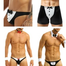 Sexy Men Tuxedo Bow Tie Briefs Waiter Rolepaly Costume G-string Outfits Clubwear