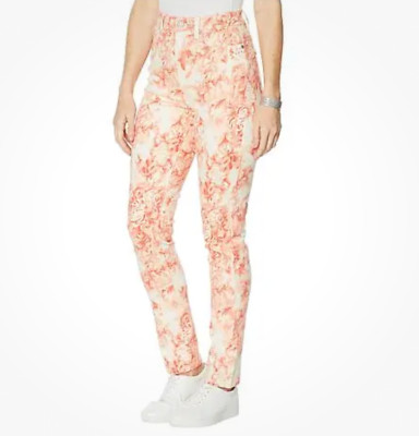DG2 Diane Gilman Virtual Stretch Skinny Jean Coral Flower Print NEW size 10