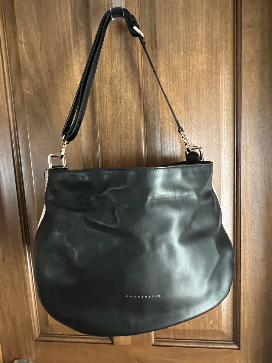 Coccinelle Women's Soft Leather Black /linen Hobo Handbag