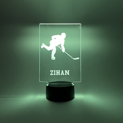Personalized LED 16 Color Light Up Desk Lamp Ice Hockey Athlete Player Room Gift - Picture 8 of 9