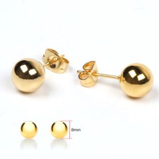 9ct Solid Gold Pair Ball Round Ear Studs Earrings Piercing Unisex 3/4/5/6/8mm