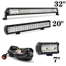 20"/32" LED Light Bar Combo + 4x 7" LED Pods W/Wire Kit ATV UTV Offroad Boat SUV