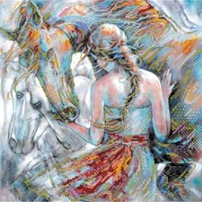 Bead Embroidery Kit Girl with horse Bead needlepoint DIY Abris Art