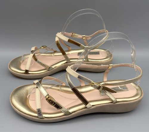 BeautiFeel Gold Beige Leather Thin Strappy Wedge Sandals Size 39 - Picture 6 of 10