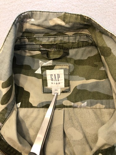 Gap Jacket Girls 2XL Camouflage Silver Stars Full Zip Lightweight Spring Coat - Picture 2 of 5