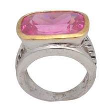 STERLING SILVER 20MM PINK STONE SIZE 7.5 RING 14.3GR 1148