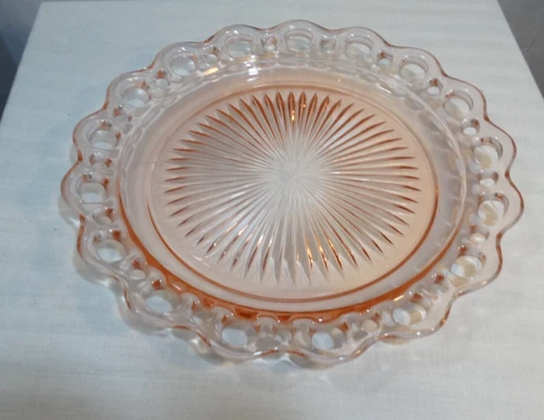 Anchor Hocking Round Old Colony Lace Edge Pink Plate-platter - Pink Depression