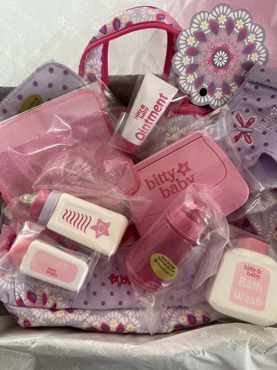 American Girl Bitty Baby Mommy s Diaper Bag set butterfly bottle