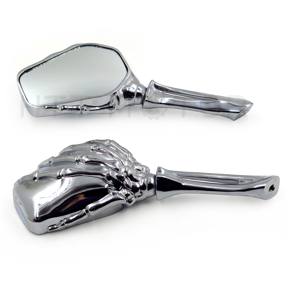 Motorcycle Chrome Skull Skeleton Hand Side Rearview Mirrors For