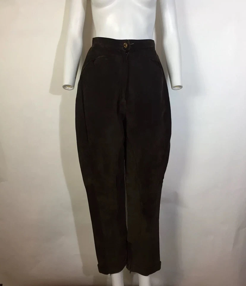 Vtg Chanel Brown Suede Leather Pants S - Image 2 of 4