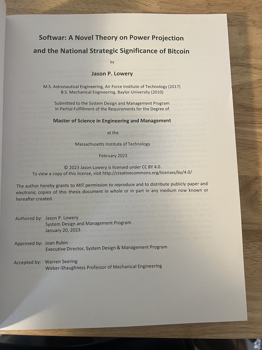 Softwar by Jason Lowery (Paperback, 2023) Bitcoin Thesis