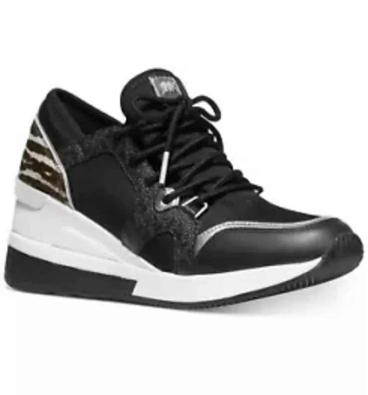Michael Kors Liv Trainer Wedge Sneakers Black Gunmetal 9 M