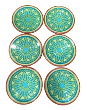 6 Plates, salad/side plates 5 3/8" dishwasher safe, teal blue & green MELAMINE
