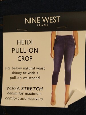NWT Nine West Heidi Delphi Blue Denim Pants Pull On Crop Yoga Stretch Size 