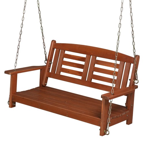 600 lbs 44in Patio Double Wooden Porch Swing Chair with Chain for Outdoor Garden