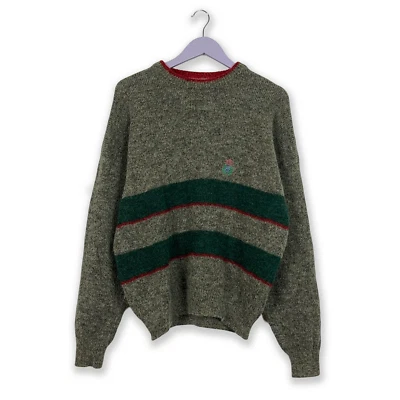 Pull Belfe Vintage 90% Laine Et Mohair Gris À Rayures Vertes À Col Rond - Taille - Photo 1/4
