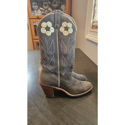 Vintage Acme floral leather Daisy western cowgirl gray boots